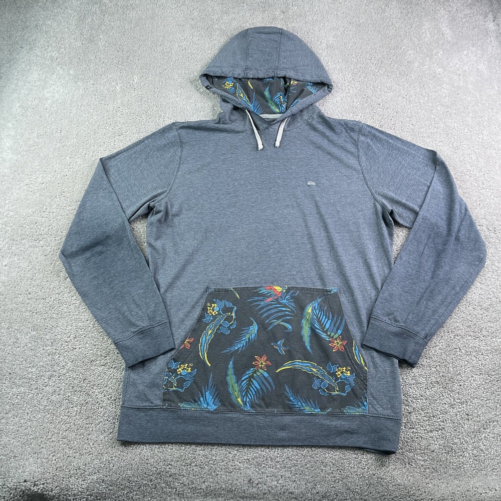 Quiksilver Hoodie Mens Large Gray Kangaroo Pocket Bird of Paradise Surf Shirt